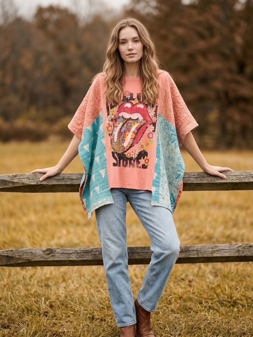 Handcrafted Upcycled The Rolling Stones Kantha Tunic NWT One Size
